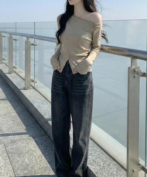 cammie(キャミー)の「コルセットデザインオフショルトップス(ニット/セーター・レディース・ベージュ/ブラック/グレー・F)」の14枚目の写真