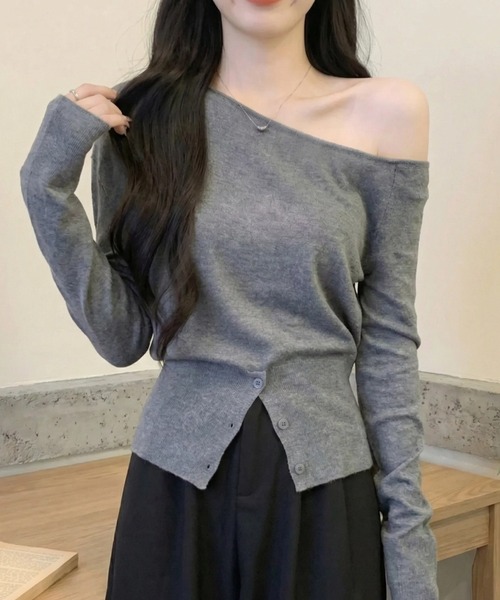 cammie(キャミー)の「コルセットデザインオフショルトップス(ニット/セーター・レディース・ベージュ/ブラック/グレー・F)」の10枚目の写真