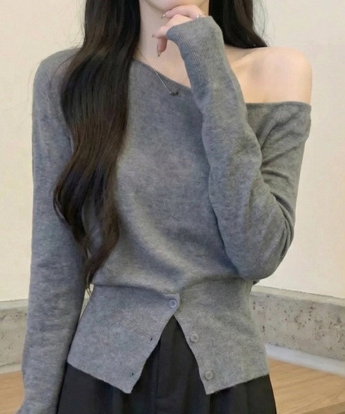 cammie(キャミー)の「コルセットデザインオフショルトップス(ニット/セーター・レディース・ベージュ/ブラック/グレー・F)」の9枚目の写真