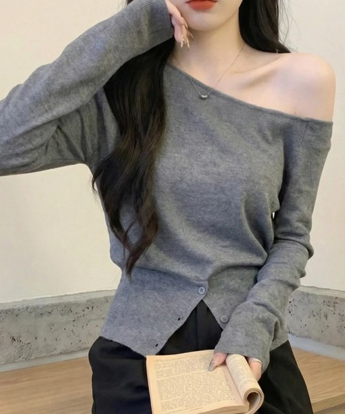 cammie(キャミー)の「コルセットデザインオフショルトップス(ニット/セーター・レディース・ベージュ/ブラック/グレー・F)」の16枚目の写真