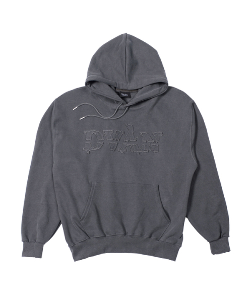 DAMAGED EMB PIGMENT HOODIE CHARCOAL