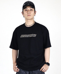 JUSTHANG（ジャストハング）の「Two-tone logo ivory black oversized short-sleeved T-shirt（Tシャツ/カットソー）」