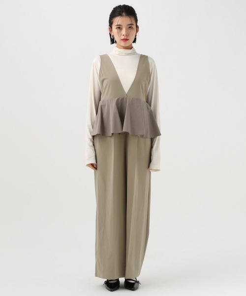 BAYFLOW（ベイフロー）の「[スタイルアップが叶う]ペプラムオールインワン（つなぎ/オールインワン・レディース・ブラック/カーキ・FREE）」の3枚目の写真