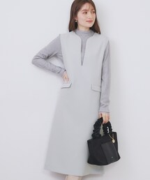 index | キーネックジャンスカ【洗濯機OK/防シワ/イージーアイロン】(ワンピース)