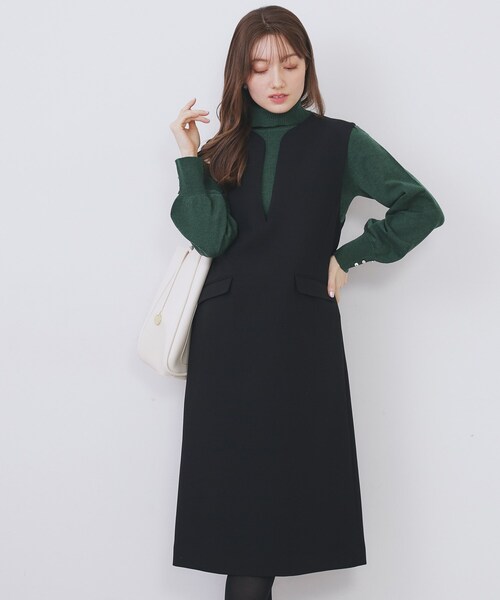 index（インデックス）の「キーネックジャンスカ【洗濯機OK/防シワ/イージーアイロン】（ワンピース・レディース・ブラック/ナチュラル/サックスブルー・36/42/40/38）」の2枚目の写真