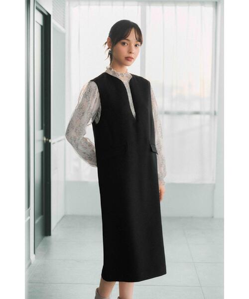 index（インデックス）の「キーネックジャンスカ【洗濯機OK/防シワ/イージーアイロン】（ワンピース・レディース・ブラック/ナチュラル/サックスブルー・36/42/40/38）」の4枚目の写真