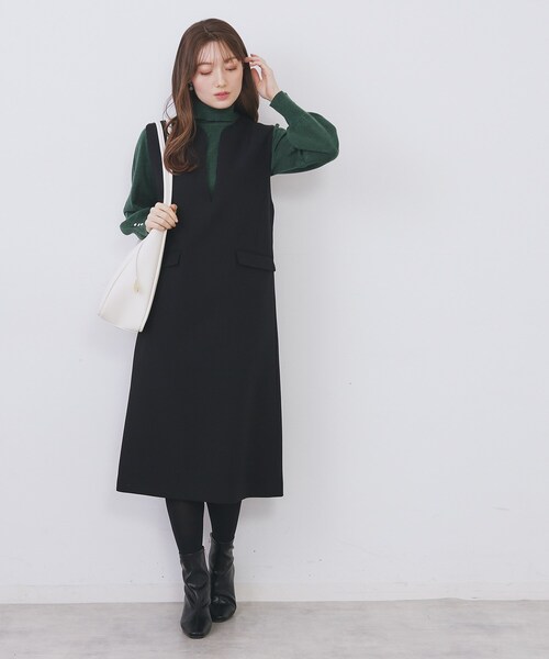 index（インデックス）の「キーネックジャンスカ【洗濯機OK/防シワ/イージーアイロン】（ワンピース・レディース・ブラック/ナチュラル/サックスブルー・36/42/40/38）」の7枚目の写真