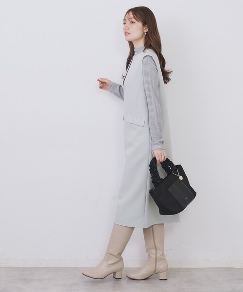 index（インデックス）の「キーネックジャンスカ【洗濯機OK/防シワ/イージーアイロン】（ワンピース・レディース・ブラック/ナチュラル/サックスブルー・36/42/40/38）」の12枚目の写真