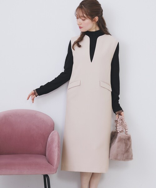 index（インデックス）の「キーネックジャンスカ【洗濯機OK/防シワ/イージーアイロン】（ワンピース・レディース・ブラック/ナチュラル/サックスブルー・36/42/40/38）」の14枚目の写真