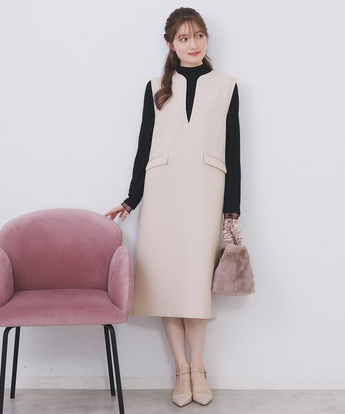 index（インデックス）の「キーネックジャンスカ【洗濯機OK/防シワ/イージーアイロン】（ワンピース・レディース・ブラック/ナチュラル/サックスブルー・36/42/40/38）」の15枚目の写真