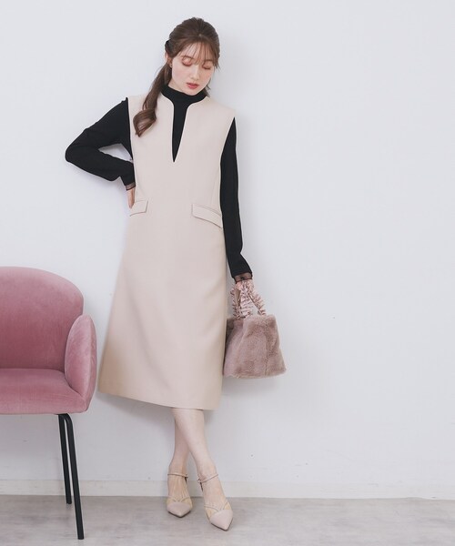 index（インデックス）の「キーネックジャンスカ【洗濯機OK/防シワ/イージーアイロン】（ワンピース・レディース・ブラック/ナチュラル/サックスブルー・36/42/40/38）」の16枚目の写真