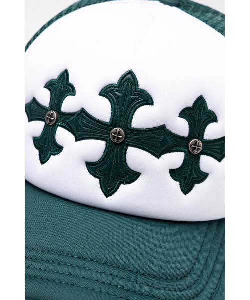 SUPPLIER（サプライヤー）の「メッシュキャップ｜Cross Leather Patch Mesh Cap｜SUPPLIER（キャップ・メンズ・グリーン・FREE）」の2枚目の写真
