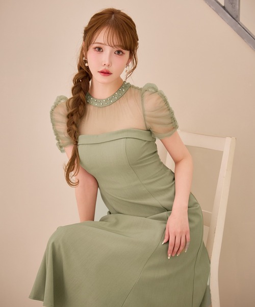 sugar nine（シュガーナイン）の「【ワンピース】シアーショルダーフレアワンピース（ワンピース・レディース・グリーン/グレー・LARGE/MEDIUM/SMALL）」の3枚目の写真