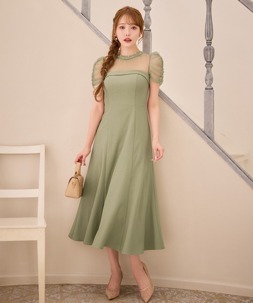 sugar nine（シュガーナイン）の「【ワンピース】シアーショルダーフレアワンピース（ワンピース・レディース・グリーン/グレー・LARGE/MEDIUM/SMALL）」の5枚目の写真