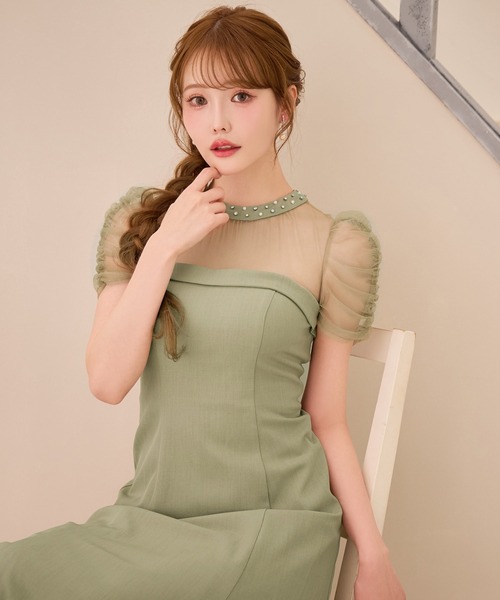 sugar nine（シュガーナイン）の「【ワンピース】シアーショルダーフレアワンピース（ワンピース・レディース・グリーン/グレー・LARGE/MEDIUM/SMALL）」の6枚目の写真