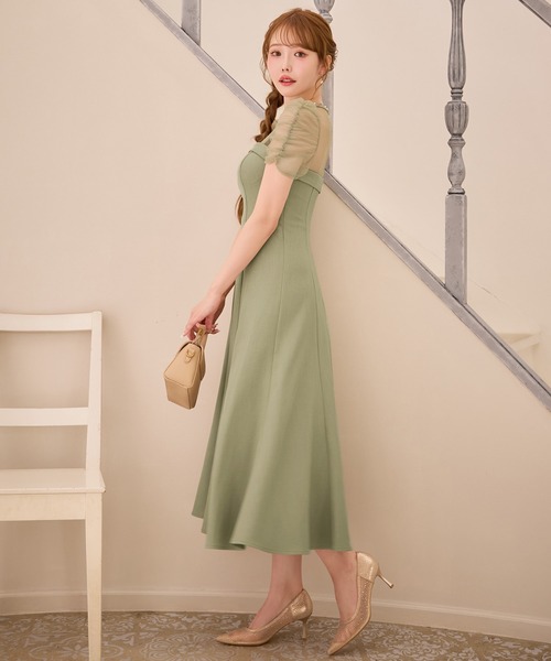 sugar nine（シュガーナイン）の「【ワンピース】シアーショルダーフレアワンピース（ワンピース・レディース・グリーン/グレー・LARGE/MEDIUM/SMALL）」の7枚目の写真