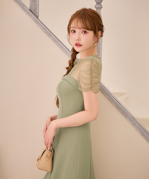sugar nine（シュガーナイン）の「【ワンピース】シアーショルダーフレアワンピース（ワンピース・レディース・グリーン/グレー・LARGE/MEDIUM/SMALL）」の9枚目の写真