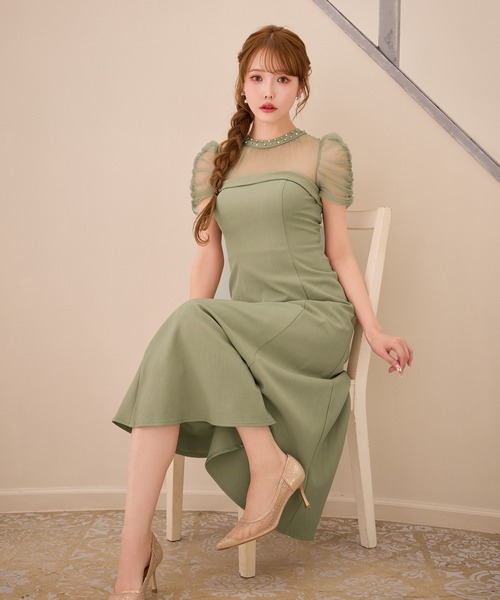 sugar nine（シュガーナイン）の「【ワンピース】シアーショルダーフレアワンピース（ワンピース・レディース・グリーン/グレー・LARGE/MEDIUM/SMALL）」の10枚目の写真