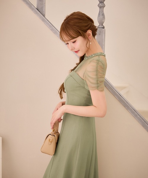 sugar nine（シュガーナイン）の「【ワンピース】シアーショルダーフレアワンピース（ワンピース・レディース・グリーン/グレー・LARGE/MEDIUM/SMALL）」の11枚目の写真