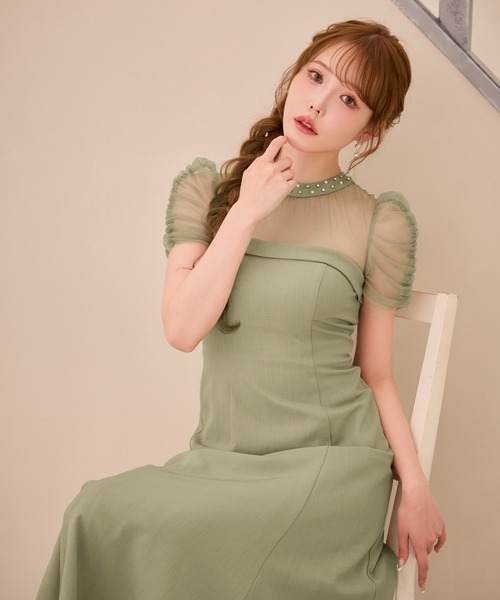 sugar nine（シュガーナイン）の「【ワンピース】シアーショルダーフレアワンピース（ワンピース・レディース・グリーン/グレー・LARGE/MEDIUM/SMALL）」の12枚目の写真