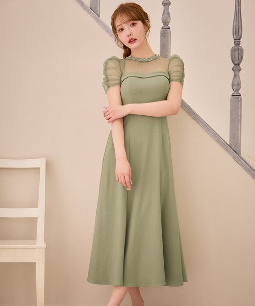 sugar nine（シュガーナイン）の「【ワンピース】シアーショルダーフレアワンピース（ワンピース・レディース・グリーン/グレー・LARGE/MEDIUM/SMALL）」の13枚目の写真