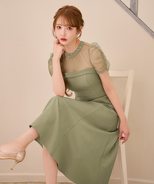 sugar nine（シュガーナイン）の「【ワンピース】シアーショルダーフレアワンピース（ワンピース・レディース・グリーン/グレー・LARGE/MEDIUM/SMALL）」の14枚目の写真
