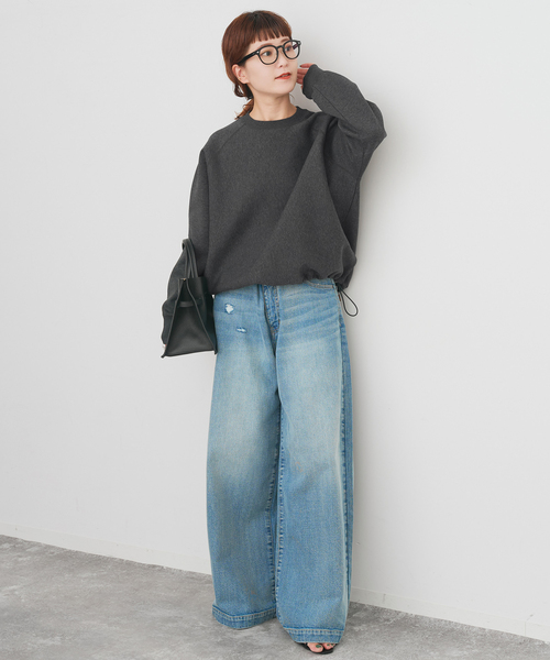 Spick & Span(スピックアンドスパン)の「《新色有り / 追加》ダンボールヘムギャザープルオーバー(Tシャツ/カットソー・レディース・アイボリー/チャコールグレー・FREE)」の3枚目の写真