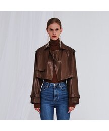 CROP VEGAN LEATHER JACKET BROWN