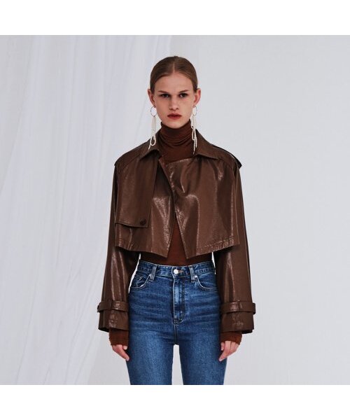 MAKE A TOAST(メイクアトースト)の「CROP VEGAN LEATHER JACKET BROWN(ライダースジャケット・レディース・ブラウン・FREE)」の1枚目の写真
