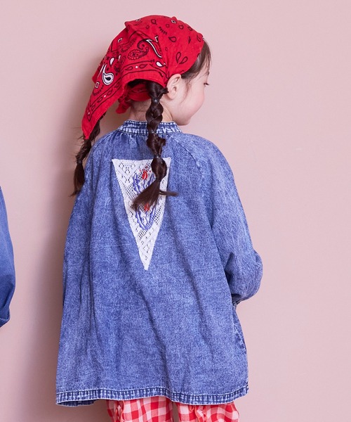 MARKEY'S（マーキーズ）の「レースポイントデニムブラウス（シャツ/ブラウス・キッズ・ライトブルー/ネイビー・150/140/120/110/100/90/130）」の10枚目の写真