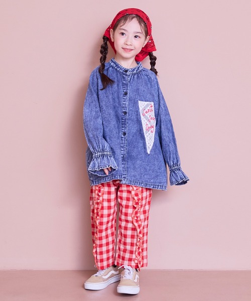 MARKEY'S（マーキーズ）の「レースポイントデニムブラウス（シャツ/ブラウス・キッズ・ライトブルー/ネイビー・150/140/120/110/100/90/130）」の11枚目の写真