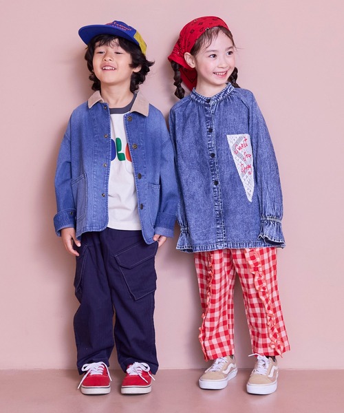 MARKEY'S（マーキーズ）の「レースポイントデニムブラウス（シャツ/ブラウス・キッズ・ライトブルー/ネイビー・150/140/120/110/100/90/130）」の5枚目の写真