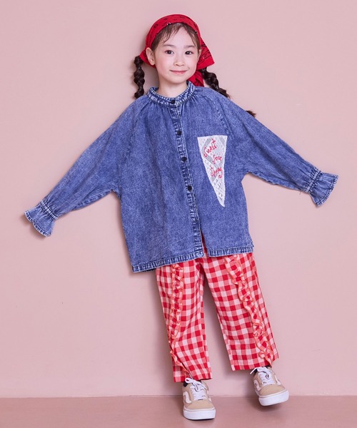 MARKEY'S（マーキーズ）の「レースポイントデニムブラウス（シャツ/ブラウス・キッズ・ライトブルー/ネイビー・150/140/120/110/100/90/130）」の12枚目の写真