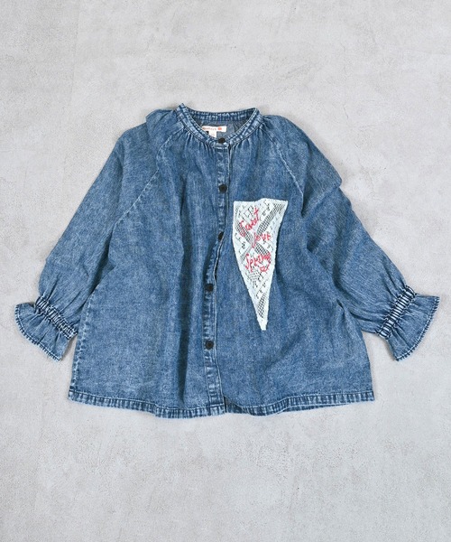 MARKEY'S（マーキーズ）の「レースポイントデニムブラウス（シャツ/ブラウス・キッズ・ライトブルー/ネイビー・150/140/120/110/100/90/130）」の4枚目の写真