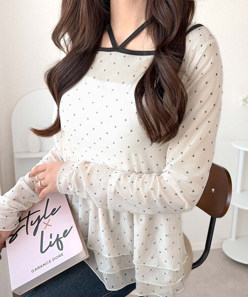 mily bilet(ミウィビレット)の「【mily bilet】レイヤードスタイルにおすすめ!シアードット裾フリルプルオーバー(長袖)(Tシャツ/カットソー・レディース・アイボリー/ブラック/グレー/アイボリー系・MEDIUM/LARGE/SMALL/X-LARGE)」の10枚目の写真