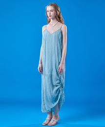 シフォンVネックフリルマキシナシワンピース[MINT]