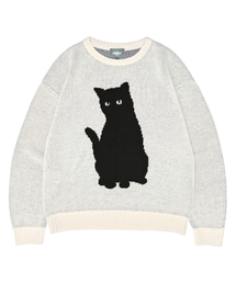 黒猫ニットセーター[アイボリー]
