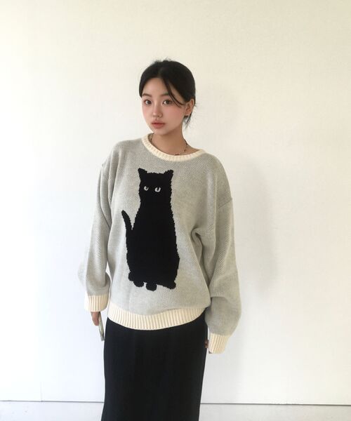 Video Jockey（ビデオジョッキー）の「黒猫ニットセーター[アイボリー]（ニット/セーター・レディース・アイボリー・C/M/L）」の6枚目の写真