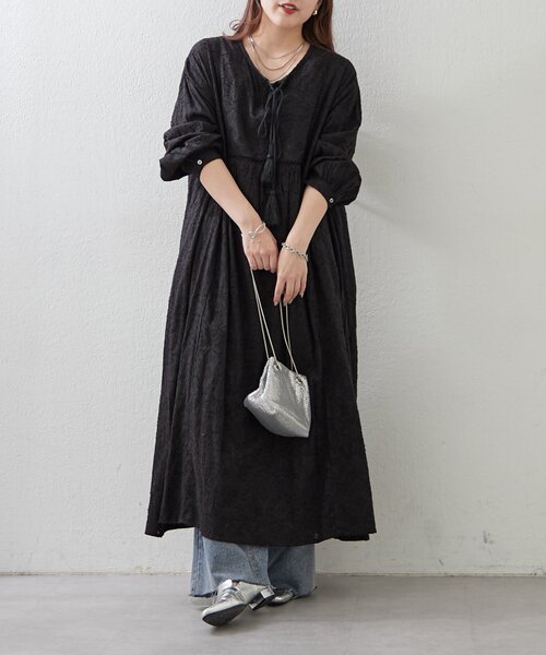 Remind me and forever(リマインドミーアンドフォーエバー)の「【nane】【India series】ジャガードレースワンピース(ワンピース・レディース・ブラック/アイボリー・FREE)」の2枚目の写真