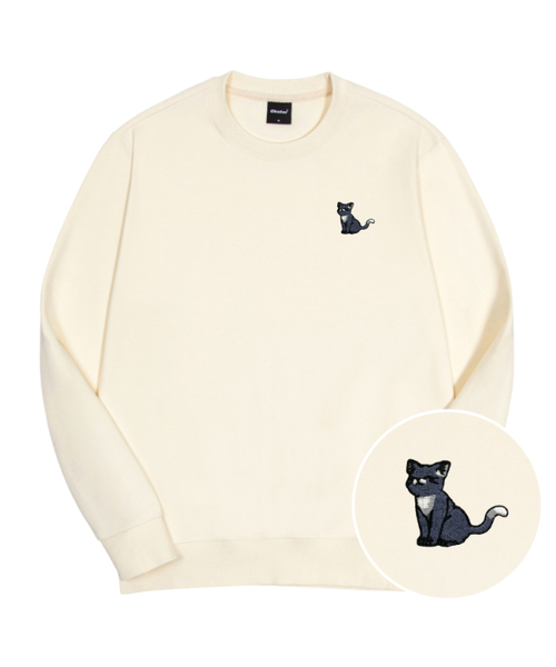 OKSTAR（オクスター）の「ハッピーニャン刺繍特厚裏毛スウェット（スウェット・レディース・ネイビー/ベージュ/オートミール/ホワイト/ダークグリーン/ライトグレー/グレー/ブルー/クリーム/ブラック/カーキ/ライトベージュ・SMALL/MEDIUM/LARGE/X-LARGE/3XL/4XL/2XL）」の6枚目の写真