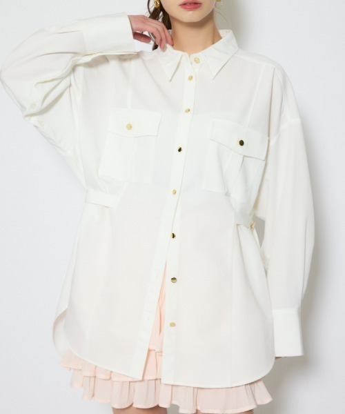 rienda(リエンダ)の「ベルトディティールビッグシャツ 春服(シャツ/ブラウス・レディース・イエロー系その他/ホワイト/ブルー系その他・FREE)」の2枚目の写真