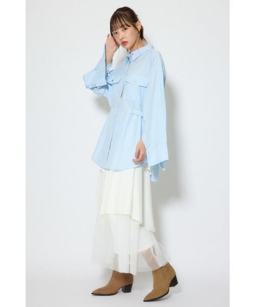 rienda(リエンダ)の「ベルトディティールビッグシャツ 春服(シャツ/ブラウス・レディース・イエロー系その他/ホワイト/ブルー系その他・FREE)」の4枚目の写真