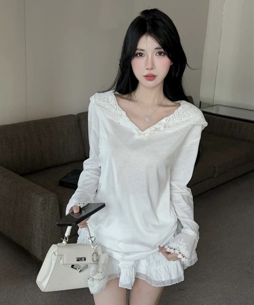 Ritzy(リッツィー)の「レースフード付きガーリートップス(Tシャツ/カットソー・レディース・ホワイト・M/L)」の5枚目の写真