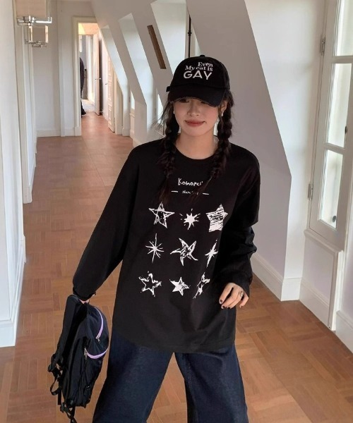 Ritzy(リッツィー)の「スタープリントオーバーサイズ Tシャツ(Tシャツ/カットソー・レディース・ブラック・L/M)」の4枚目の写真