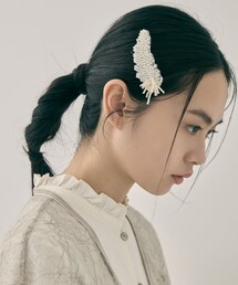 【tanakadaisuke/タナカダイスケ】feather beads barrette Right/フェザービーズバレッタ(右側)