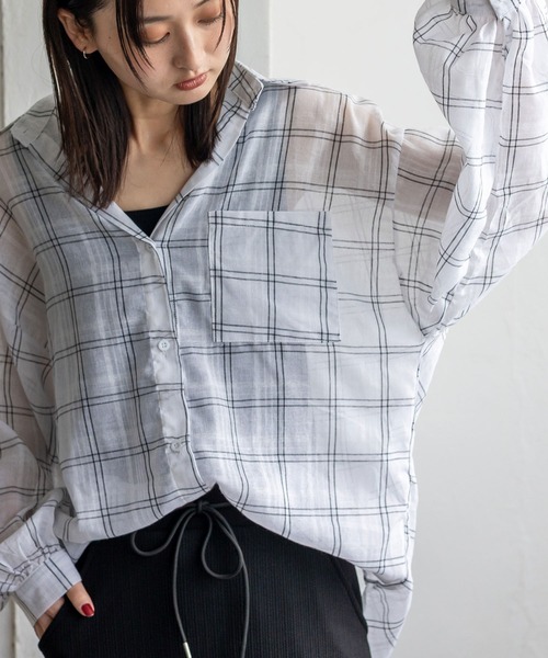 VitaFelice(ヴィータフェリーチェ)の「チェック柄シアールーズシャツ オーバーサイズ(シャツ/ブラウス・レディース・ホワイト/ブラック・FREE)」の9枚目の写真
