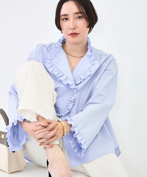 NOLLEY’S Sophi（ノーリーズソフィ）の「ウォッシャブルORGANICコットンフリルシャツブラウス（シャツ/ブラウス・レディース・ベビーピンク/サックスブルー/ホワイト・38）」の3枚目の写真