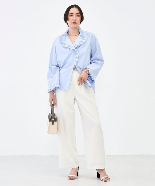 NOLLEY’S Sophi（ノーリーズソフィ）の「ウォッシャブルORGANICコットンフリルシャツブラウス（シャツ/ブラウス・レディース・ベビーピンク/サックスブルー/ホワイト・38）」の4枚目の写真