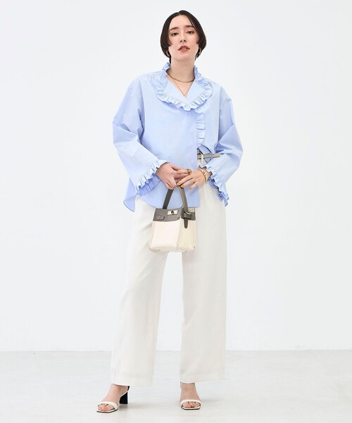 NOLLEY’S Sophi（ノーリーズソフィ）の「ウォッシャブルORGANICコットンフリルシャツブラウス（シャツ/ブラウス・レディース・ベビーピンク/サックスブルー/ホワイト・38）」の8枚目の写真