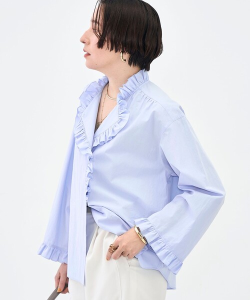 NOLLEY’S Sophi（ノーリーズソフィ）の「ウォッシャブルORGANICコットンフリルシャツブラウス（シャツ/ブラウス・レディース・ベビーピンク/サックスブルー/ホワイト・38）」の10枚目の写真